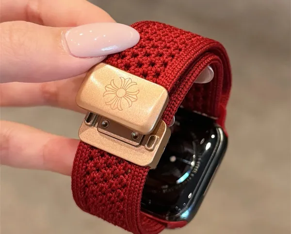 Chrome Hearts x Apple Watch Red Woven Strap Gold Buckle Smartwatch Band - 1