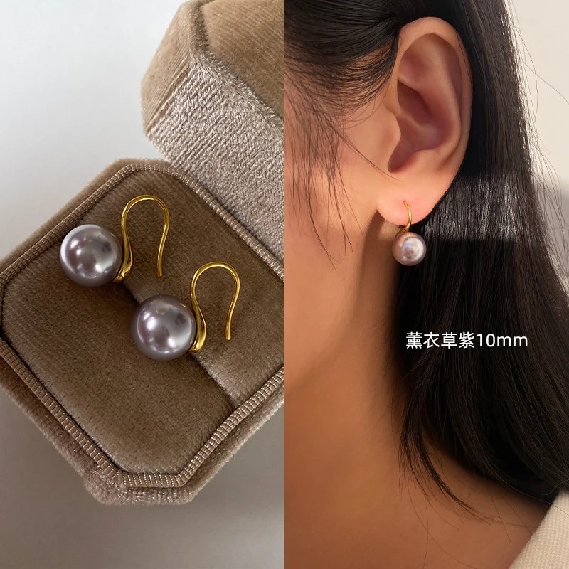 薰衣草紫-10MM【S925银-金色耳钩】