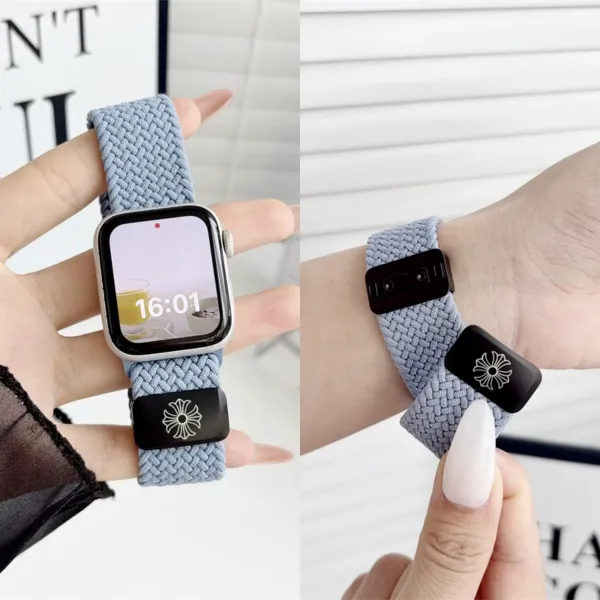 Design Apple Watch with Custom Woven Band and Floral Clasp in Light Blue Smartwatches - 1