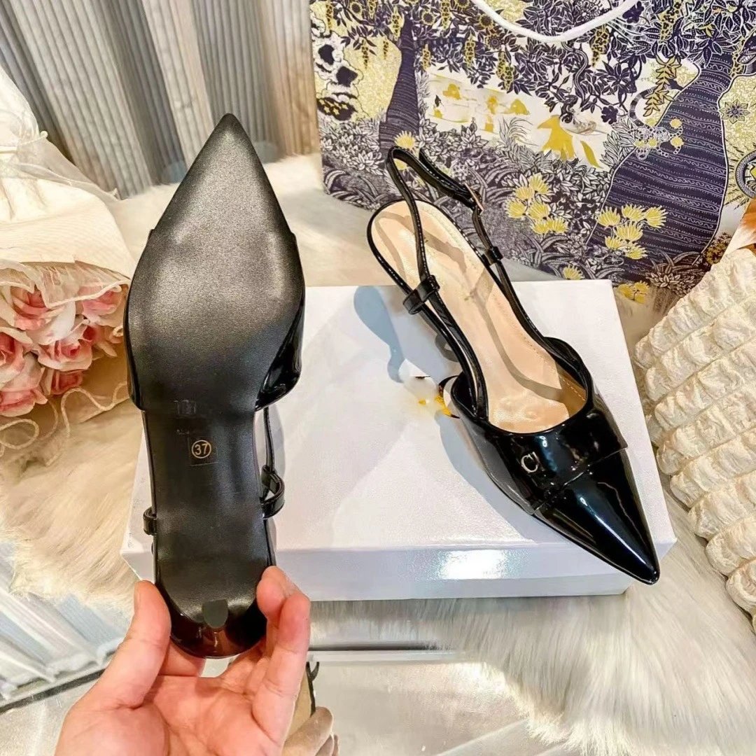 Dior Slingback Pointed-Toe Patent Leather Pumps Black Heels - 10