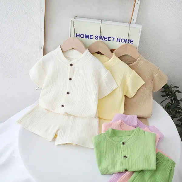 Design Pink Gauze Set with Mandarin Collar and Button-Front Top - 3