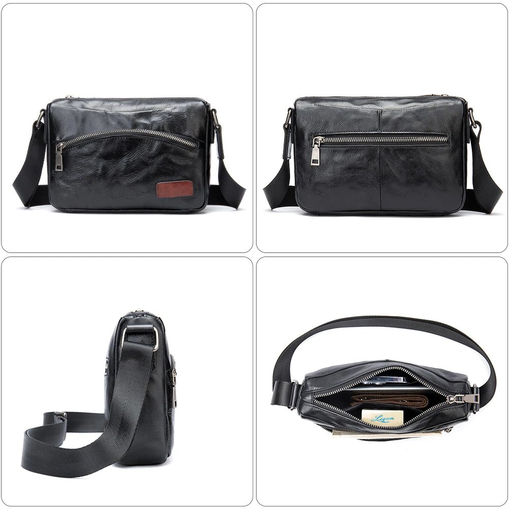 Leather Crossbody Bag Black Vintage Style