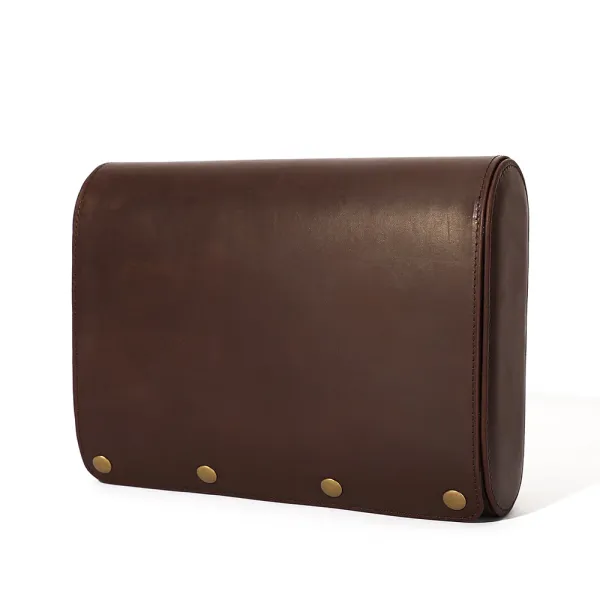 Design Leather Roll-Top Clutch Brown Clutches - 1