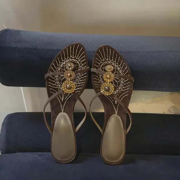 Design Embellished Suede Thong Sandals in Dusty Gray - 9