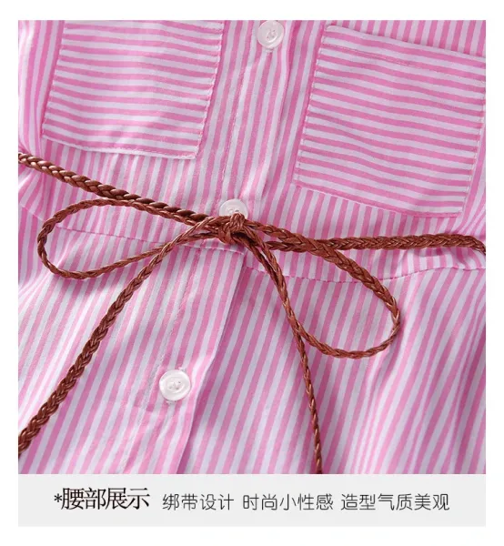 Design Pink Stripe Shirt Dress with Pearl-Tipped Belt - 13
