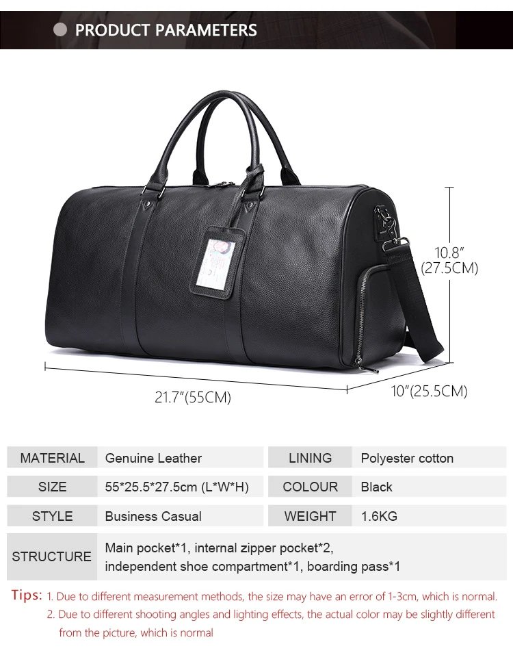 Design Leather Duffle Bag Brown Travel Bag - 3