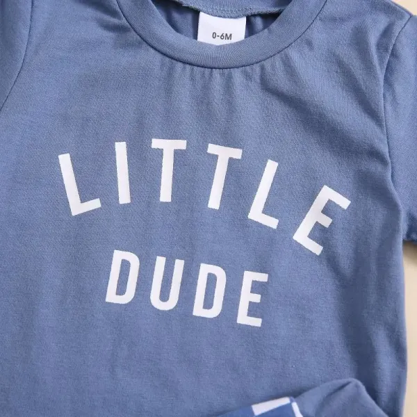Design Little Dude Green Graphic T-Shirt and Checkerboard Shorts Set - 7