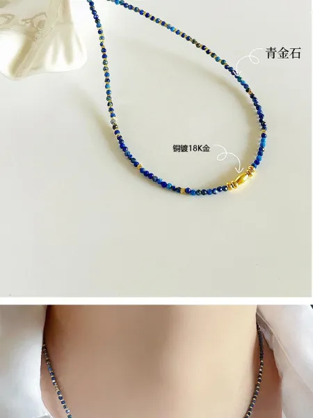 Design Lapis Lazuli Teardrop Pendant Necklace Gold Jewelry - 7