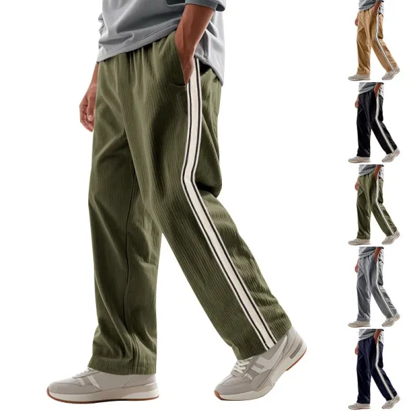 Design Corduroy Track Pants Black with White Stripes Sweatpants - 4