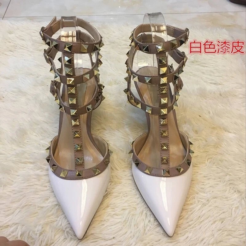 Valentino Rockstud Strappy Stiletto Heels White