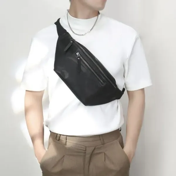 Design Black Leather Fanny Pack Waist Bag Belt Bags - 6
