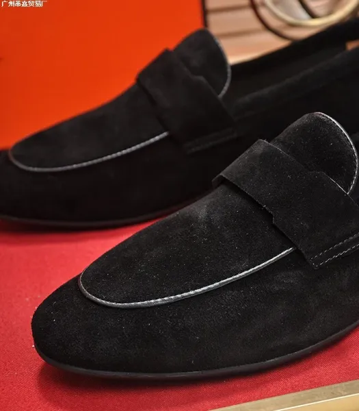 Design Pebbled Leather Penny Loafers Black Casual Shoes - 10
