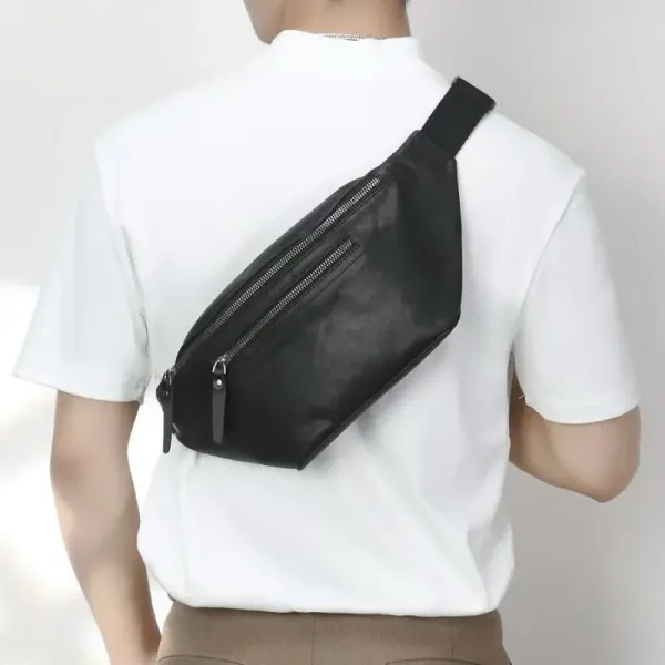 Design Black Leather Fanny Pack Waist Bag Belt Bags - 7