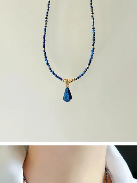 Design Lapis Lazuli Teardrop Pendant Necklace Gold Jewelry - 10