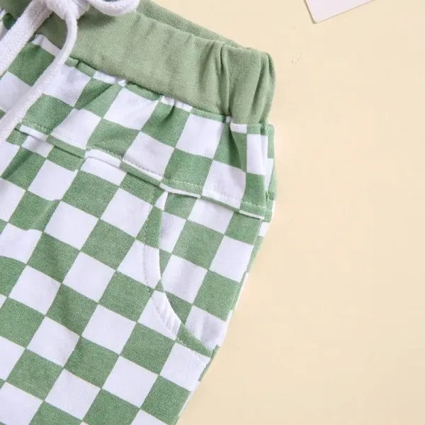 Design Little Dude Green Graphic T-Shirt and Checkerboard Shorts Set - 20
