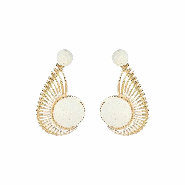 Design Sunburst Coil Earrings Gold White Jewelry - 1