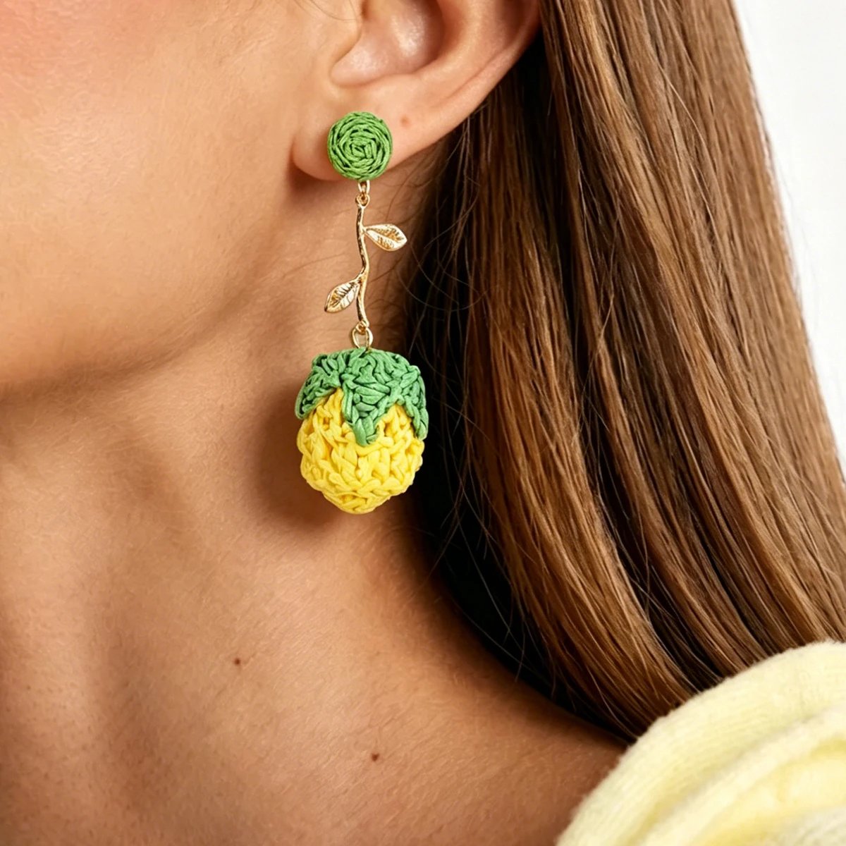 Handcrafted Crochet Rose Blue Green Floral Drop Earrings