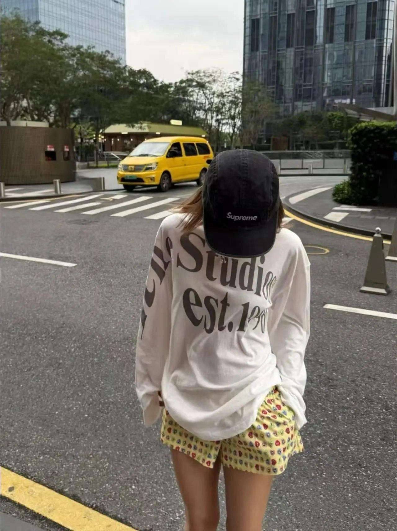 Design Heart Print Wide-Leg Pants Yellow - 33