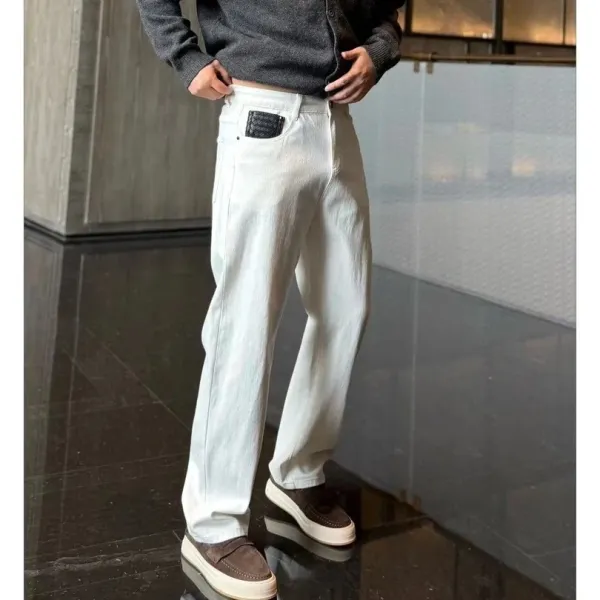 Design Wide-Leg White Denim Jeans with Contrast Pocket Detail - 4