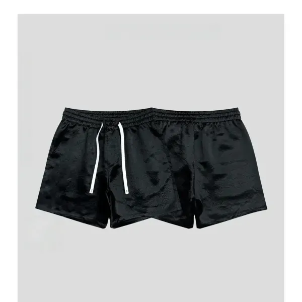 Design Satin Drawstring Shorts Black - 3
