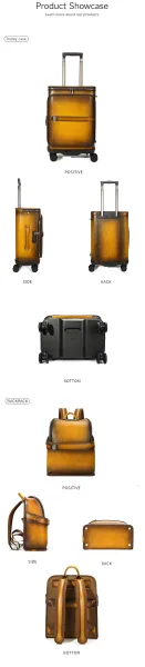 Design Minimalist Leather Rolling Carry-On Suitcase Black - 7