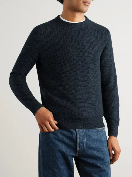 Design Knit Sweater in Cream with Textured Waffle Stitch - 9