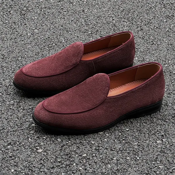 Design Suede Loafers Burgundy Casual Shoes - 1