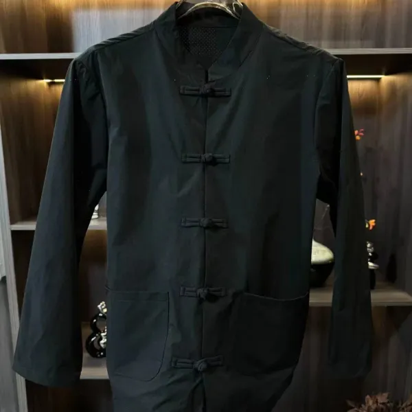 Design Chinese-style Mandarin Jacket Black Outerwear - 4