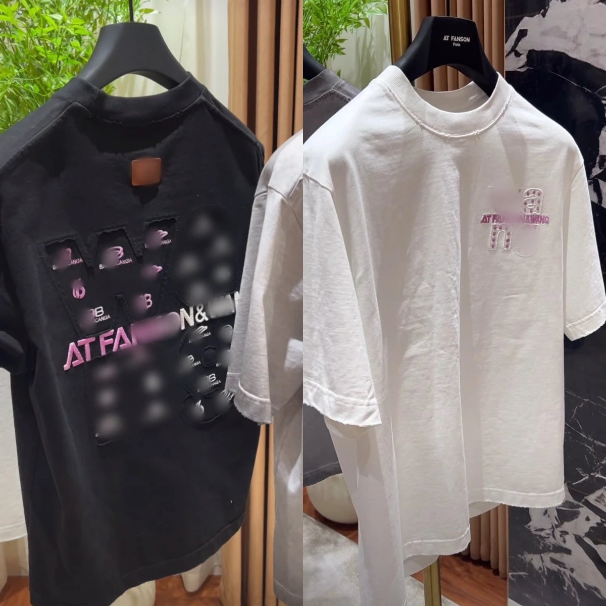 Balenciaga x Alexander Wang AT FAN Distressed Graphic T-Shirt Black - 4