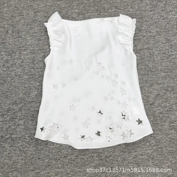 Design Star-Embellished Ruffle Sleeve Top White - 1