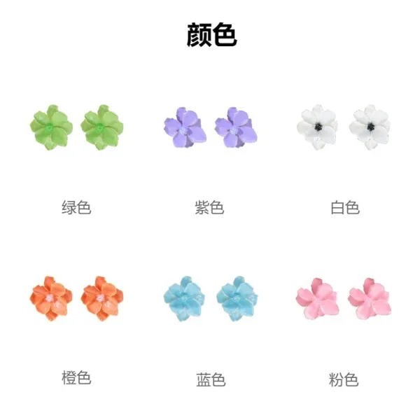Design Floral Enamel Stud Earrings White with Black Crystal Center Jewelry - 10
