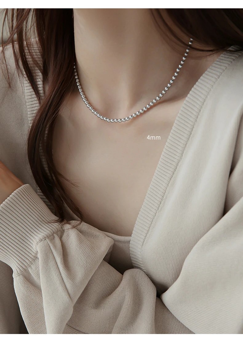 Design Pearl Bead Necklace Silver Gray Jewelry - 24