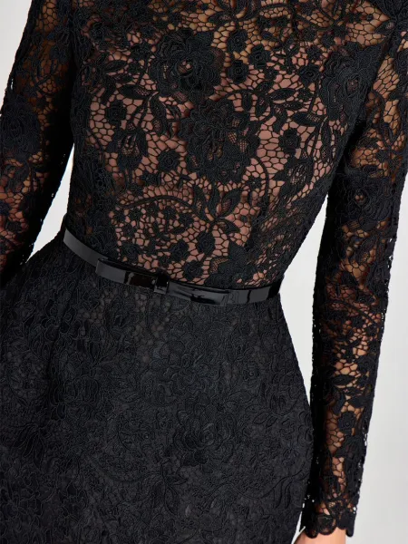 Design Floral Lace High-Neck Mini Dress Pink - 22