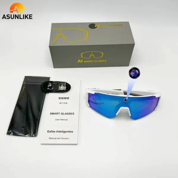 Design ASUNLIKE Smart Camera Sunglasses Orange Mirror Lens Sport Sunglasses Eyewear - 6