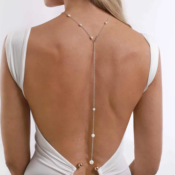 Design Pearl Lariat Necklace Silver Jewelry - 7