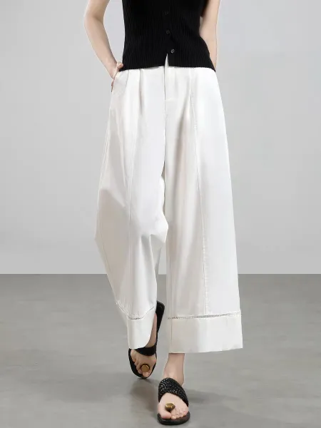 Design Wide-Leg Cropped Pants with Contrast Stitching Black - 8