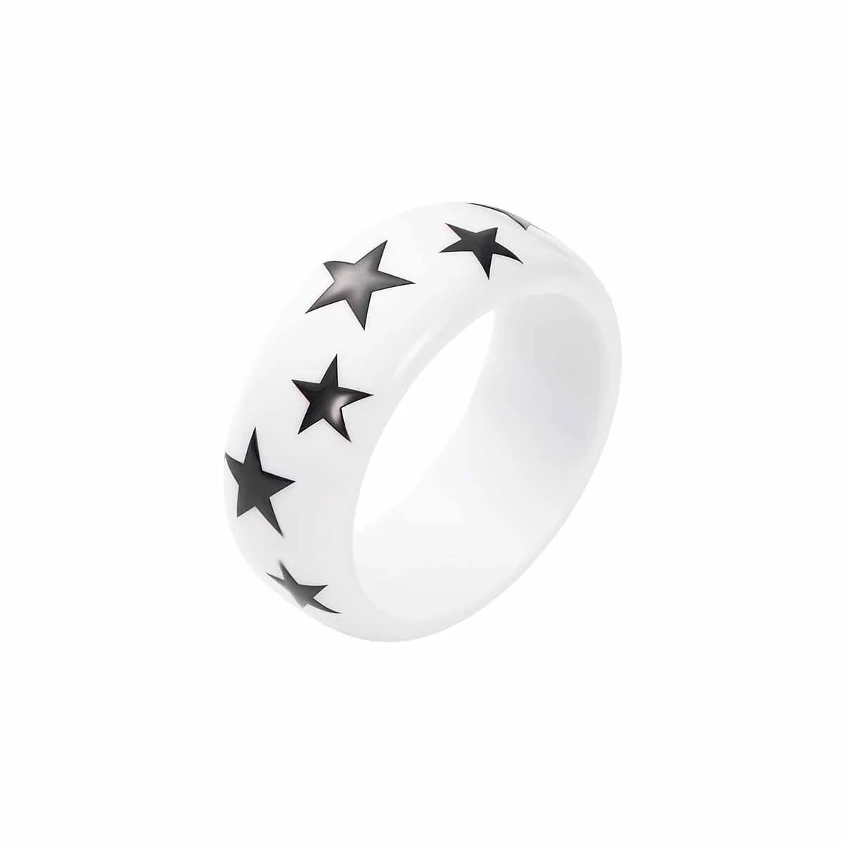 Star Motif Ceramic Ring White Jewelry
