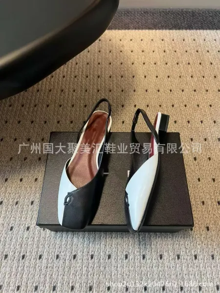 Design Slingback Loafers Black Leather-Suede Hybrid Heels - 26