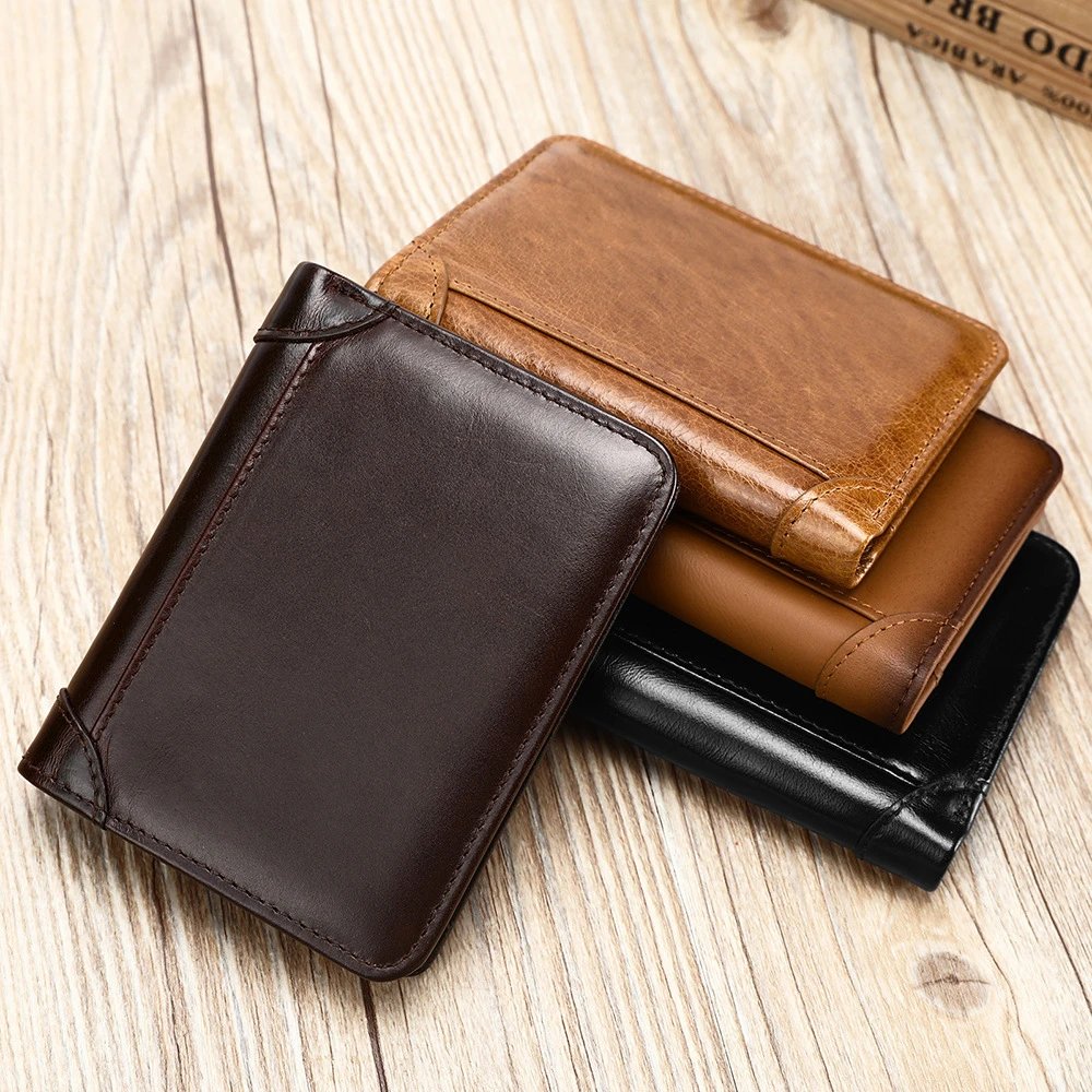 跨境复古真皮男士钱包RFID防盗刷card holder wallet头层牛皮钱包