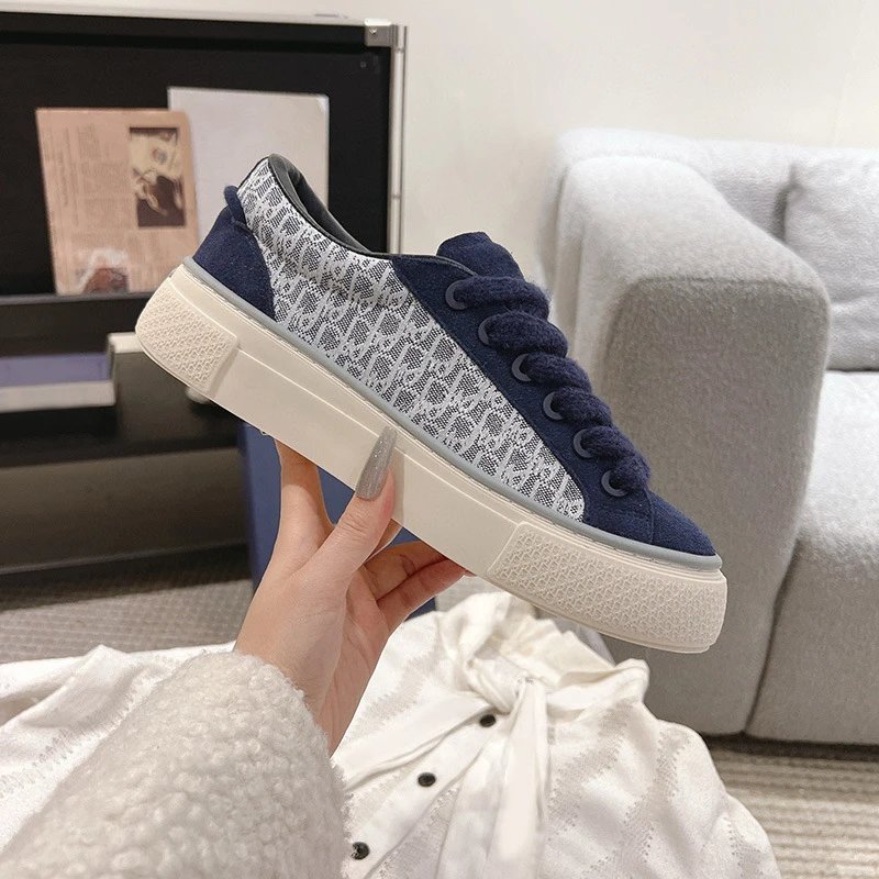 Design Lace-Print Chunky Platform Sneakers Navy and White