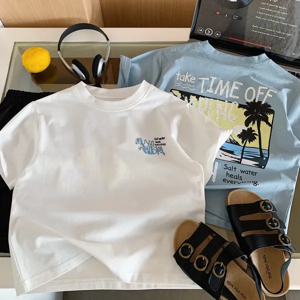 Design Embroidered Graphic T-Shirt Light Blue T-Shirt - 12