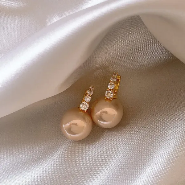 Design Pearl Drop Earrings with Cubic Zirconia in Gold-Tone Setting Jewelry - 16