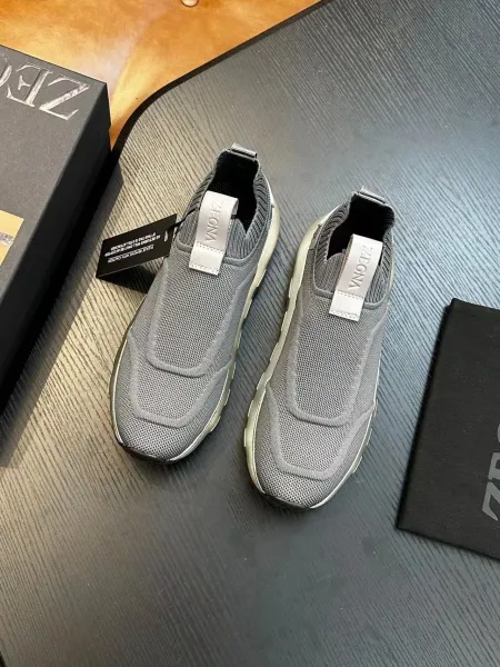Zegna Oasi Knit Slip-On Olive Green Sneakers - 5