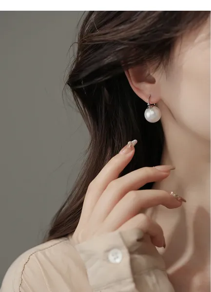 Design Pearl Hoop Earrings Silver White Jewelry - 21
