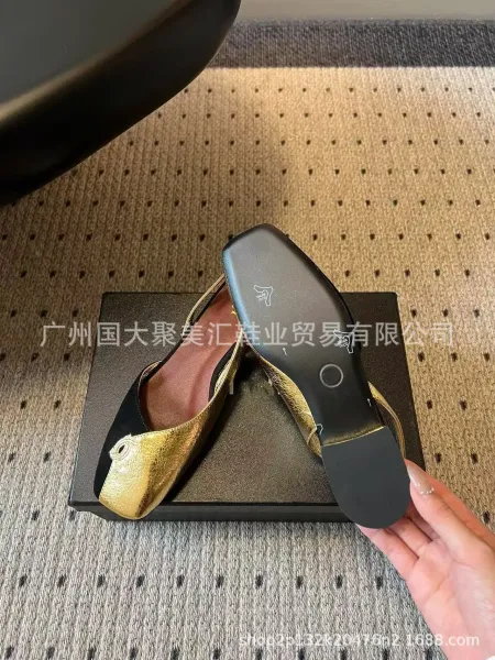 Design Slingback Loafers Black Leather-Suede Hybrid Heels - 7