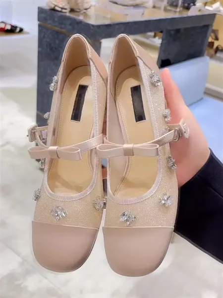 Dior Mary Jane Block Heel in Blush Pink with Crystal Embellishments - 12