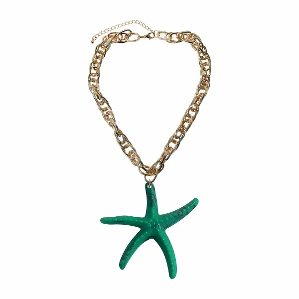Design Starfish Pendant Chain Necklace Green Jewelry - 1