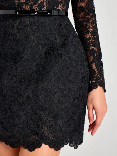 Design Floral Lace High-Neck Mini Dress Pink - 23