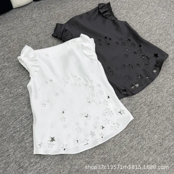 Design Star-Embellished Ruffle Sleeve Top White - 4