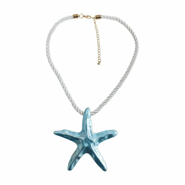 Design Starfish Pendant Necklace in Sky Blue with White Rope Chain Jewelry - 1